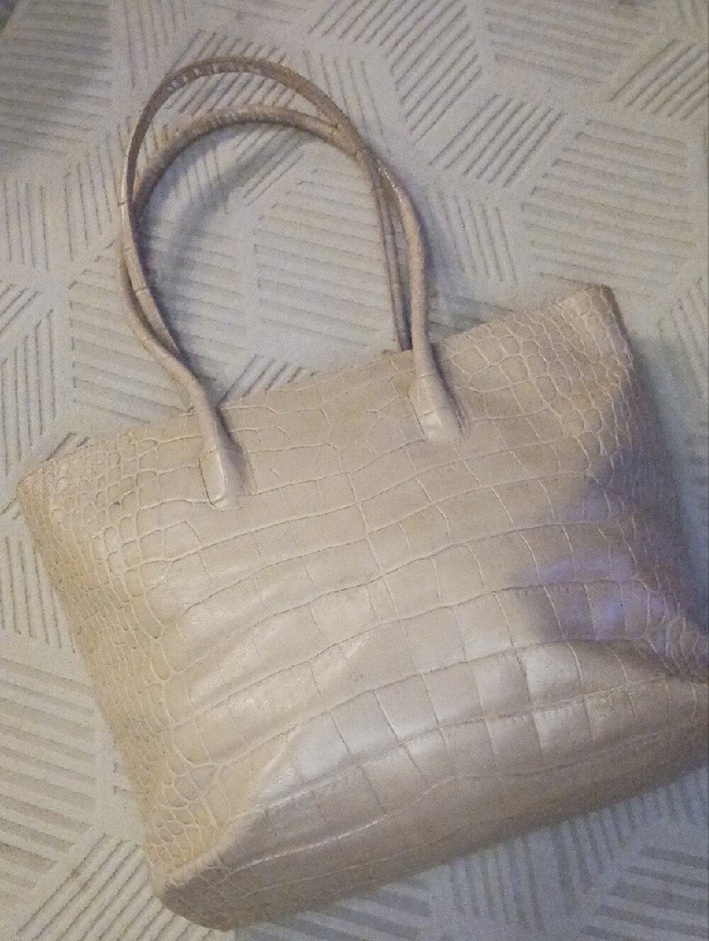 Furla Croc-Embossed Leather Tote in Ligt Ivory Blush